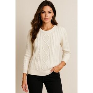 Old Navy Sweater Womens XL White 3D Cable Knit Ribbed Textured Classic Lounge